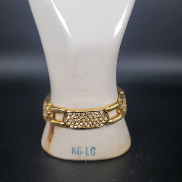 Vintage Napier Gold Tone Rhinestone Link Bracelet Signed Panel Design - Picture 8 of 10